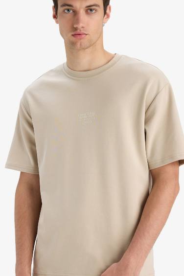 T-shirt boxy imprimé à col rond et manches courtes