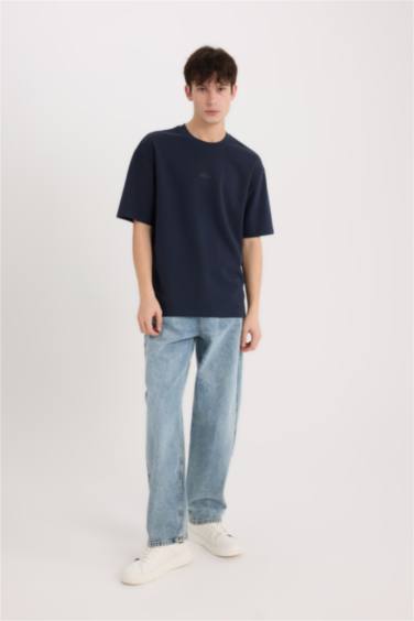 تيشيرت تقيل مطبوع اوفر سايز بياخة مستديرة