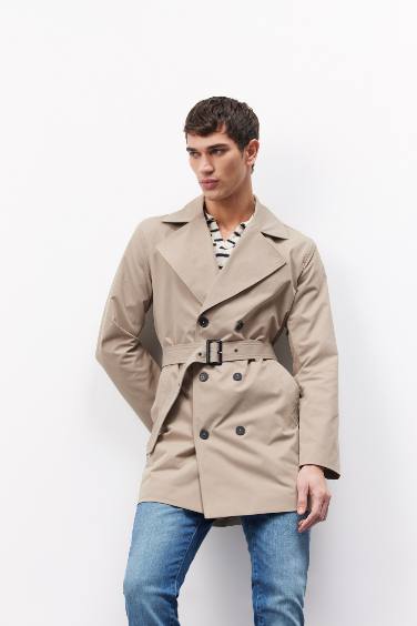 Slim Fit Buttoned Belted Trench Coat