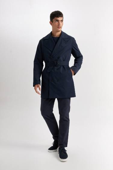 Slim Fit Dar Kesim Astarlı Düğmeli Cepli Kemerli Mevsimlik Baharlık Trençkot