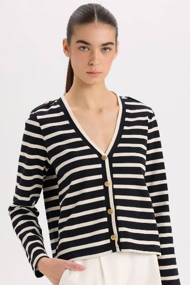 Regular Fit V-Neck Striped Camisole Cardigan