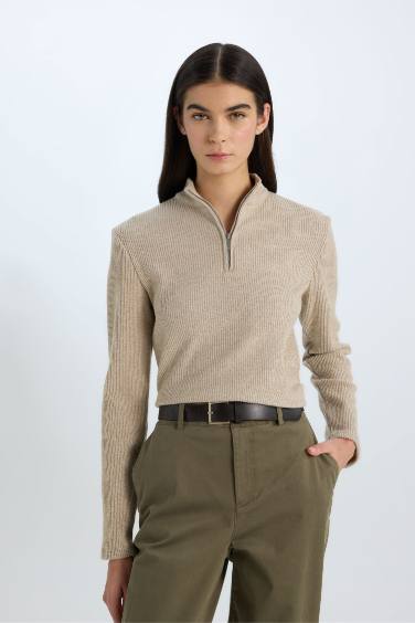 Slim Fit Half Turtleneck Ribbed Camisole T-Shirt