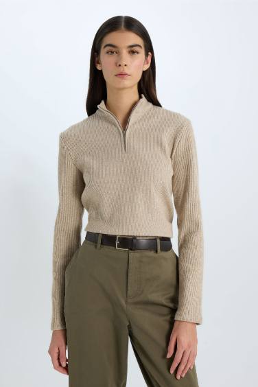 Slim Fit Half Turtleneck Ribbed Camisole T-Shirt