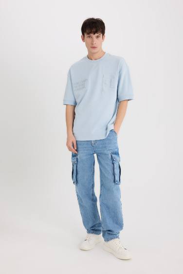 Loose Fit с круглым вырезом, футболка из тяжелой ткани с принтом