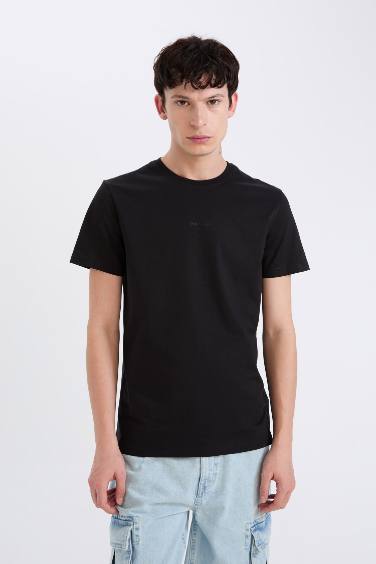 T-shirt slim imprimé à col rond et manches courtes