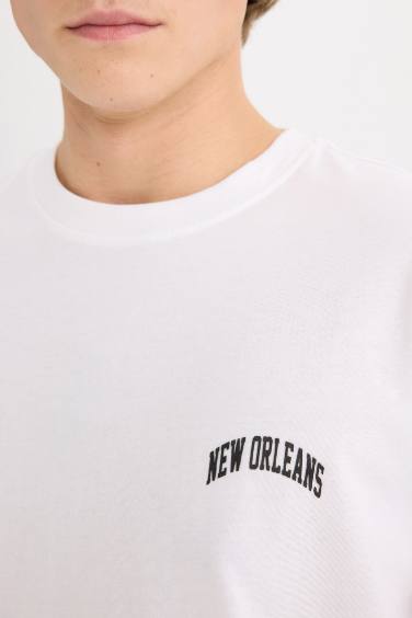 Boxy Fit Crew Neck Printed Short Sleeve T-Shirt