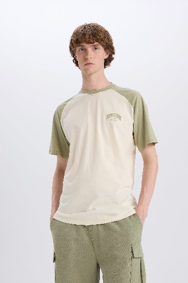 Boxy Fit Crew Neck Printed Short Sleeve T-Shirt