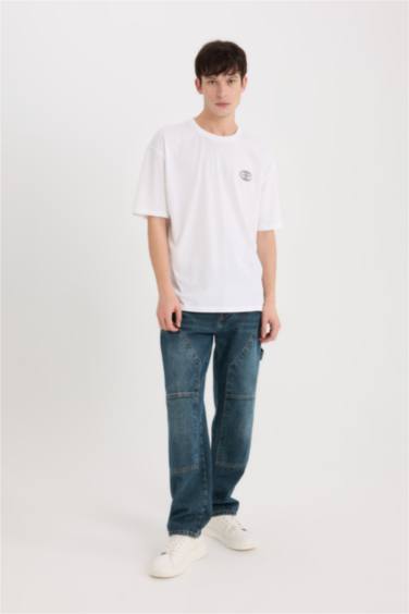 Oversize Fit Crew Neck Slogan Print T-Shirt