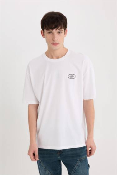 Oversize Fit Crew Neck Slogan Print T-Shirt