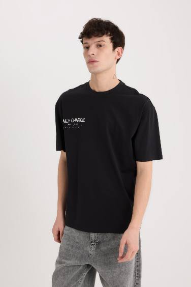 Boxy Fit Crew Neck Back Printed Short Sleeve T-Shirt