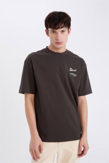 Boxy Fit Crew Neck Back Printed T-Shirt