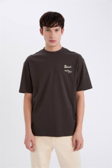 Boxy Fit Crew Neck Back Printed T-Shirt