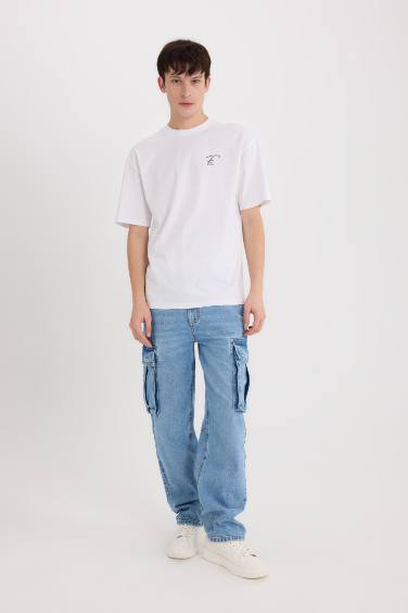 Comfort Fit Футболка с Круглым Вырезом и Принтом на Спине