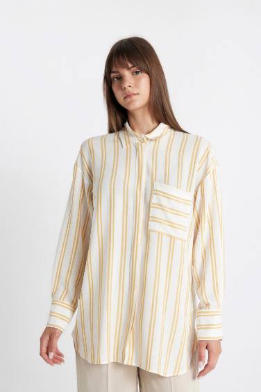 Relax Fit Viscose Striped Long Sleeve Tunic