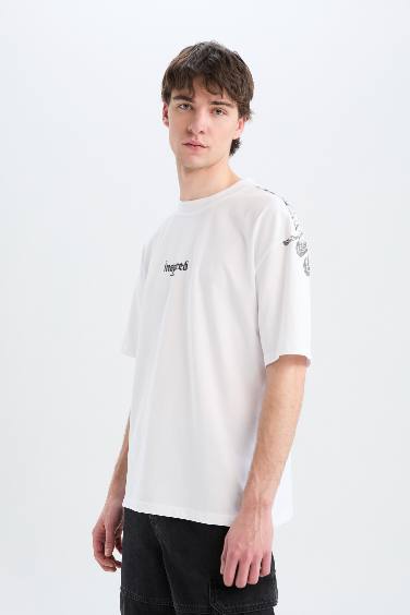 Oversize Fit Crew Neck Printed Short Sleeve T-Shirt
