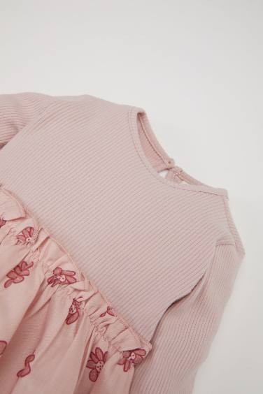 Baby Girl Floral Long Sleeve Corduroy Camisole Dress