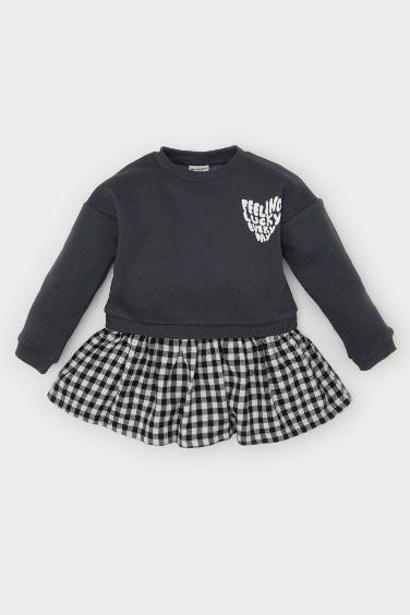 Baby Girl Crew Neck Printed Sweat Dress