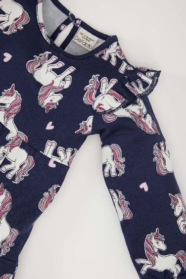 فستان بيبي بناتي كم طويل تقيل بطبعة يونيكورن