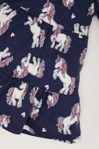 فستان بيبي بناتي كم طويل تقيل بطبعة يونيكورن