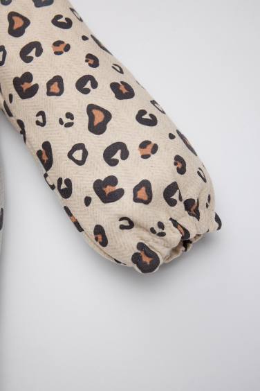 Kız Bebek Leopar Desenli Düğmeli Fırfırlı Uzun Kollu Elbise