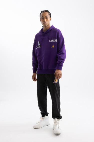 DeFactoFit NBA Los Angeles Lakers Dokuma Jogger Eşofman Altı Slim Fit Dar Kesim Cepli Ekstra Dar Paça
