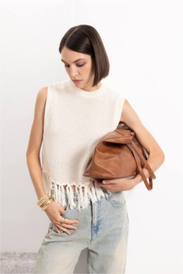 Pull Tricot sans manches Coupe Régulière Col Rond