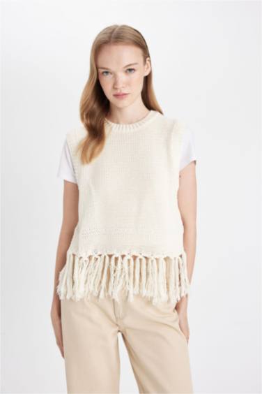 Pull Tricot sans manches Coupe Régulière Col Rond