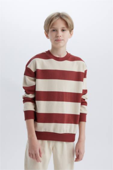 Boy Oversize Fit Pattern Crew Neck Striped Sweatshirt