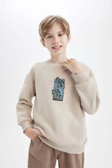 Boy Oversize Fit Wide Fit Crew Neck Printed Sweatshirt