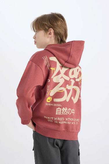 Boy Oversize Fit Back Printed Hooded Sweatshirt