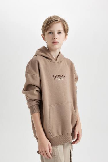 Boy Oversize Fit Back Printed Hooded Sweatshirt