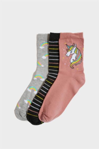 Kız Çocuk 3'lü Pamuklu Uzun Çorap