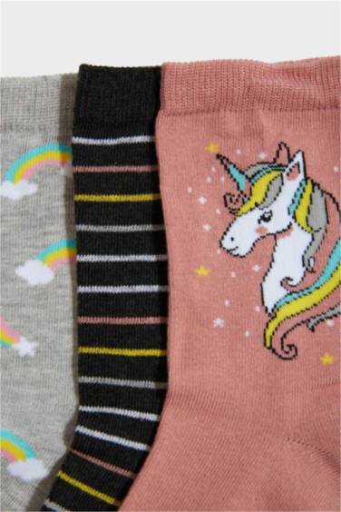 Kız Çocuk 3'lü Pamuklu Uzun Çorap