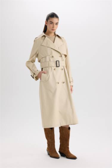 Double Breasted Belted Long Trench Coat