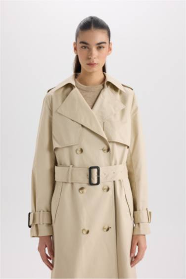 Double Breasted Belted Long Trench Coat