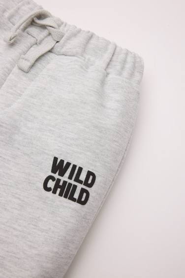 بنطلون سويت بانتس بيبي اولادي بطبعة شعار وقصة عادية ميلانج رمادي فاتح