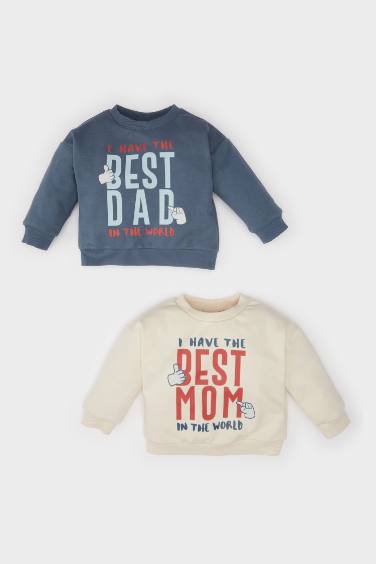 Boy Baby Crew Neck Printed with Soft Fur Inside 2 Piece Sweatshirt