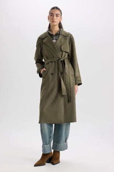 Regular Fit Suede Trenchcoat