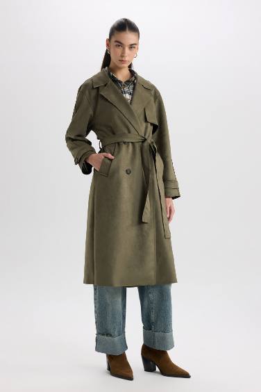 Regular Fit Suede Trenchcoat