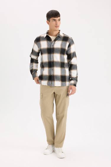 Regular Fit Polo Yaka Kareli Flanel Uzun Kollu Gömlek