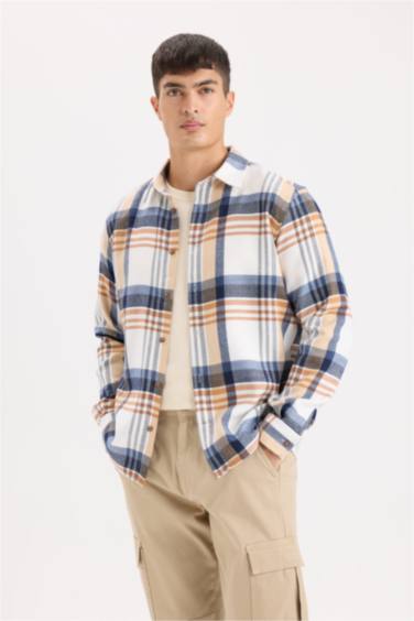 Regular Fit Flannel Long Sleeve Checkered Shirt