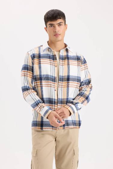 Regular Fit Flannel Long Sleeve Checkered Shirt