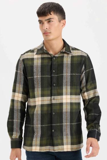 Regular Fit Flannel Long Sleeve Checkered Shirt