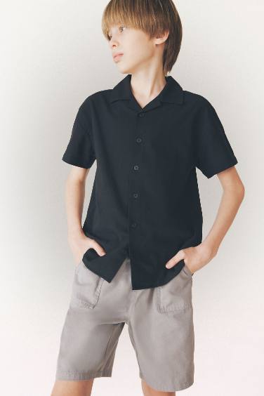 Рубашка для мальчика Oversize с широким кроем, поло воротник, короткий рукав с эффектом льна