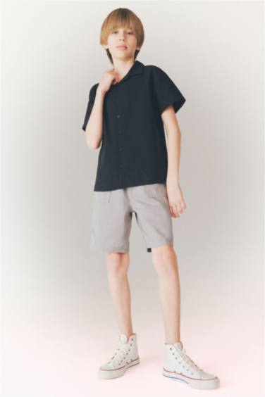 Boy Oversize Fit Polo Collar Linen Look Shirt