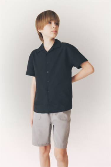 Boy Oversize Fit Polo Collar Linen Look Shirt