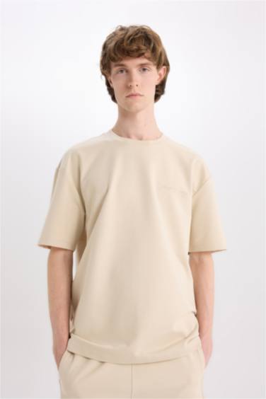 Boxy Fit Crew Neck Printed Heavy Fabric T-Shirt