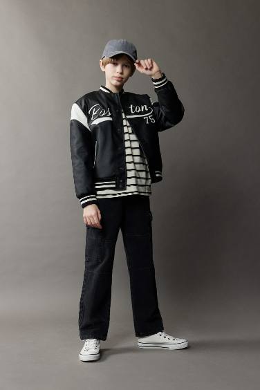 Boy College Collar Waterproof Bomber Jacket