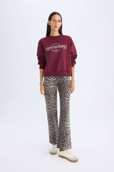 Regular Fit Bisiklet Yaka Baskılı İnce Sweatshirt