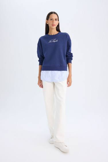 سويت شيرت ثقيل قصة مريحة برقبة مستديرة